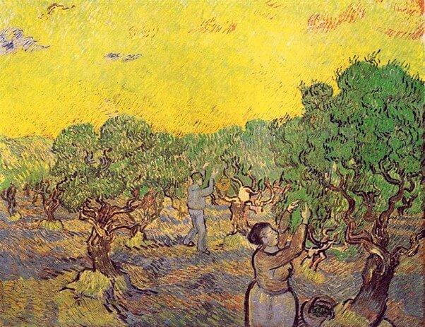 《Olive Grove with Picking Figures》(1889年) 