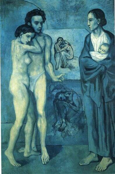 青や青緑を中心とした『青の時代』の作品の1つ　パブロ・ピカソ《Life》(1903年)