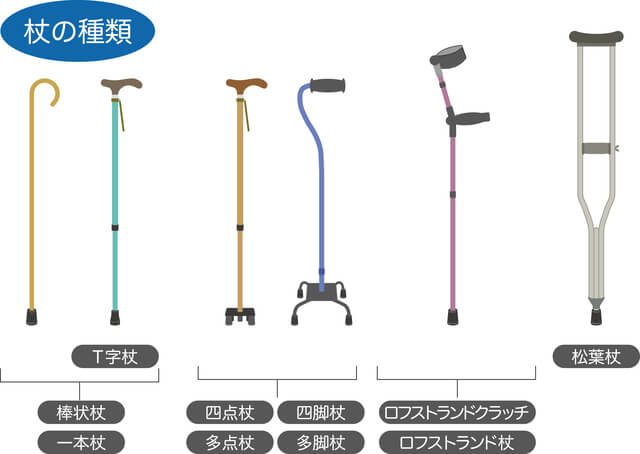 歩行を補助してくれる多種多様な杖！杖の種類や特徴について